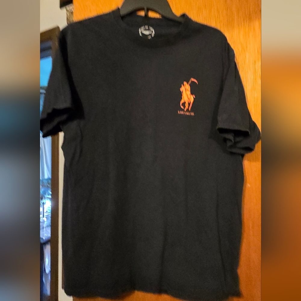 Ralph Lauren Black Tee with Orange Logo SzL - Picture 2 of 6